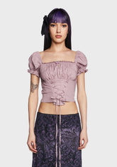 Aurora Milkmaid Lace Up Top - Mauve