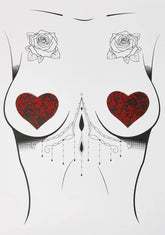 Red Glitter Lace Heart Pasties