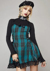 Teal Charm School Dropout Plaid Mini Dress