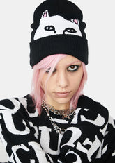 Black Peeking Nermal Beanie