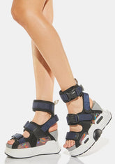 Black Grey Mulberry Platform Sandals