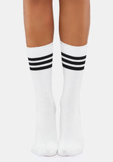 White Tri-Ring Crew Socks