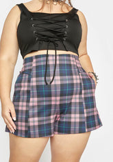 Plus Baby Fashionably Late Plaid High Waist Shorts