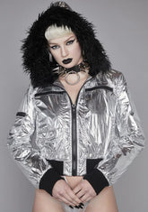 Cyberpunk Cinema Metallic Bomber Jacket