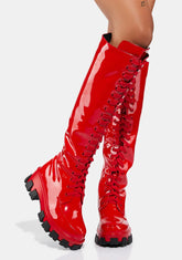 Red Excision Knee High Boots