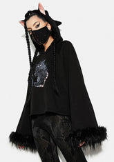 Cat Print Loose Fit Velvet Hoodie