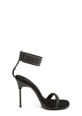 Chic-40 Platform Ankle Strap Rhinestone Sandals-Black