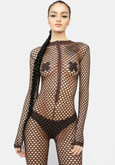 Mocha Call Me Bad Fishnet Catsuit
