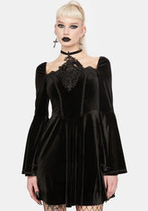 Black Flower Halter Dress