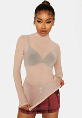 Nude Mesh Long Sleeve Turtleneck