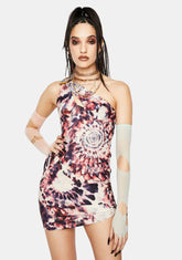 Tie Dye Print One Shoulder Ruched Mini Dress