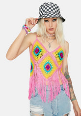 Fields Of Sunlight Crochet Fringe Top