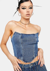 Dip Hem Denim Corset Top