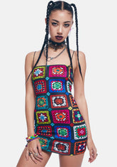 Retro Realness Crochet Print Mini Dress
