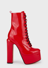 Red Hedy Lace Up Boots