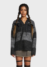 Carbon Zip Up Hood Knit Cardigan