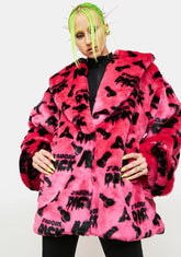 J'adore Dick Monogram Faux Fur Long Jacket