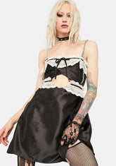 Black Chain Strap Satin Dress