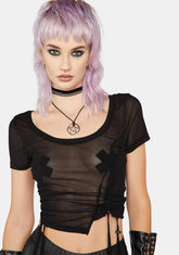 Translucent Fit Pleated Short T-Shirt