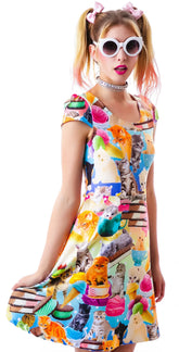 Kittens and Ice Cream Cap Sleeve Dress