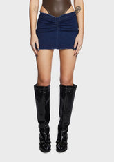V Cut Low Rise Denim Mini Skirt
