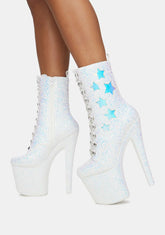 Mya Star White Glitter Platform Boots