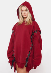 Wine Hearts N Hellions Lace Up Hoodie