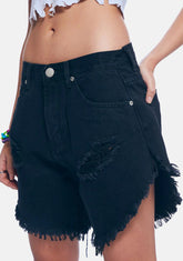 Black High Rise Distressed Denim Shorts