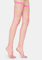 Bubblegum Shinin' Bright Fishnet Thigh Highs
