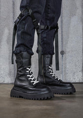 Snare Velcro Strap Leather Combat Boots