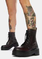Tomboy Dark Red Leather Combat Boots