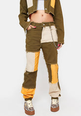 Olive Hidden Layers Patchwork Joggers