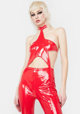 Cherry A Sweet Disaster Patent Jumpsuit