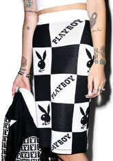 X Playboy Checker Knit Tube Skirt