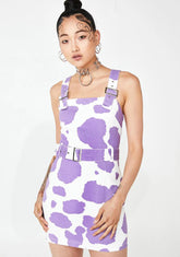 Lilac Cow Print Denim Mini Dress