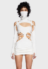 Modulation Cut Out Lace Up Dress Set - White