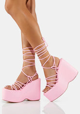 Pink Nolia Lace Up Platform Wedges