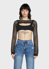 Black Crochet Shrug Sleeve Top