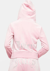 Rose Rhinestone Logo Zip-Up Hoodie