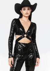 Dark Glimmered Visions Sequin Jumpsuit