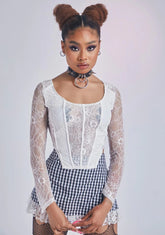 Lace Wonderland Long Sleeve Corset Top