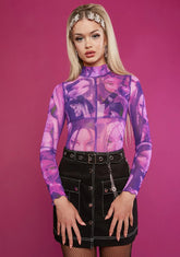 Be A Doll Mesh Mock Neck Top