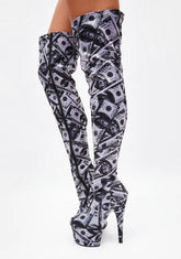 Money Print Adore Thigh High Boots
