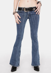 Blue Striped Flare Jeans