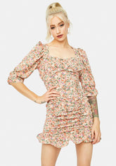 Write U A Love Song Puff Sleeve Floral Mini Dress