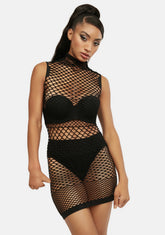 Ride Or Die Fishnet Mock Neck Mini Dress