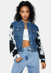 Reveal Ur Feels Tie Dye Sleeve Denim Jacket