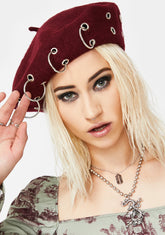 Burgundy Punk Proper Pierced Beret