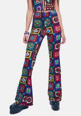 Retro Realness Crochet Print Flare Pants