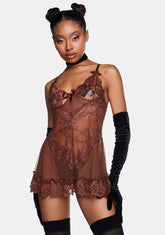 Cappuccino Valentine Lace And Bow Babydoll